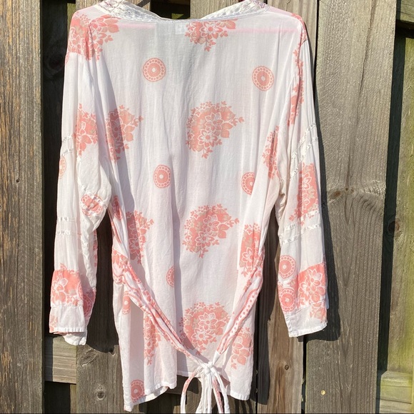 Vintage Bohemian Floral 3/4 sleeve V neck Plus size peasant Crochet Top - Picture 6 of 6